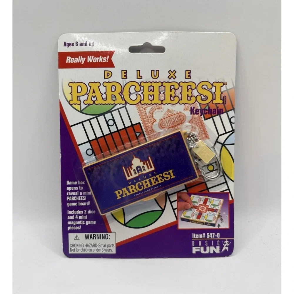Vintage Basic Fun‎ Keychain Parcheesi Miniature Board Game Item New!!